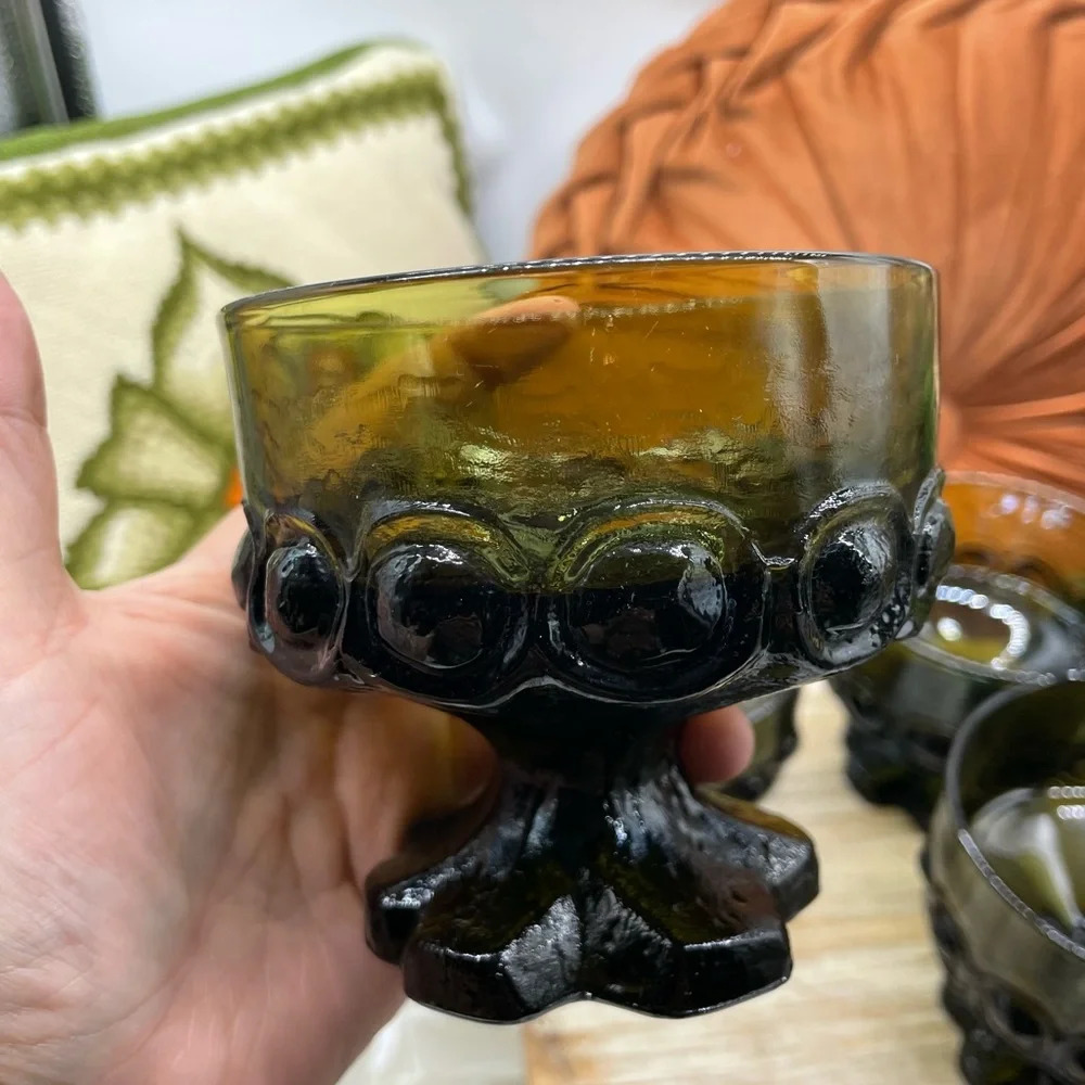 Vintage Fransican Maderia Tiffen Green Glass Sherbert/Champagne Glasses Set of 4 - Picture 1 of 6
